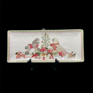 Pier 1 Park Avenue Puppies Serving Tray Plate Christmas Morning Pups 14"×6" NEW